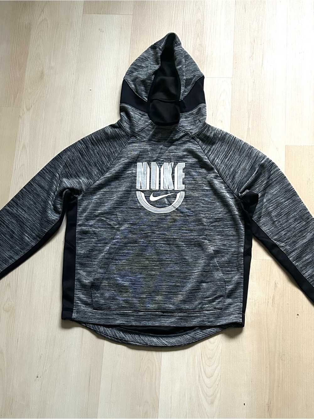 Nike Kids Grey & Black Hooded Pullover Sweatshirt